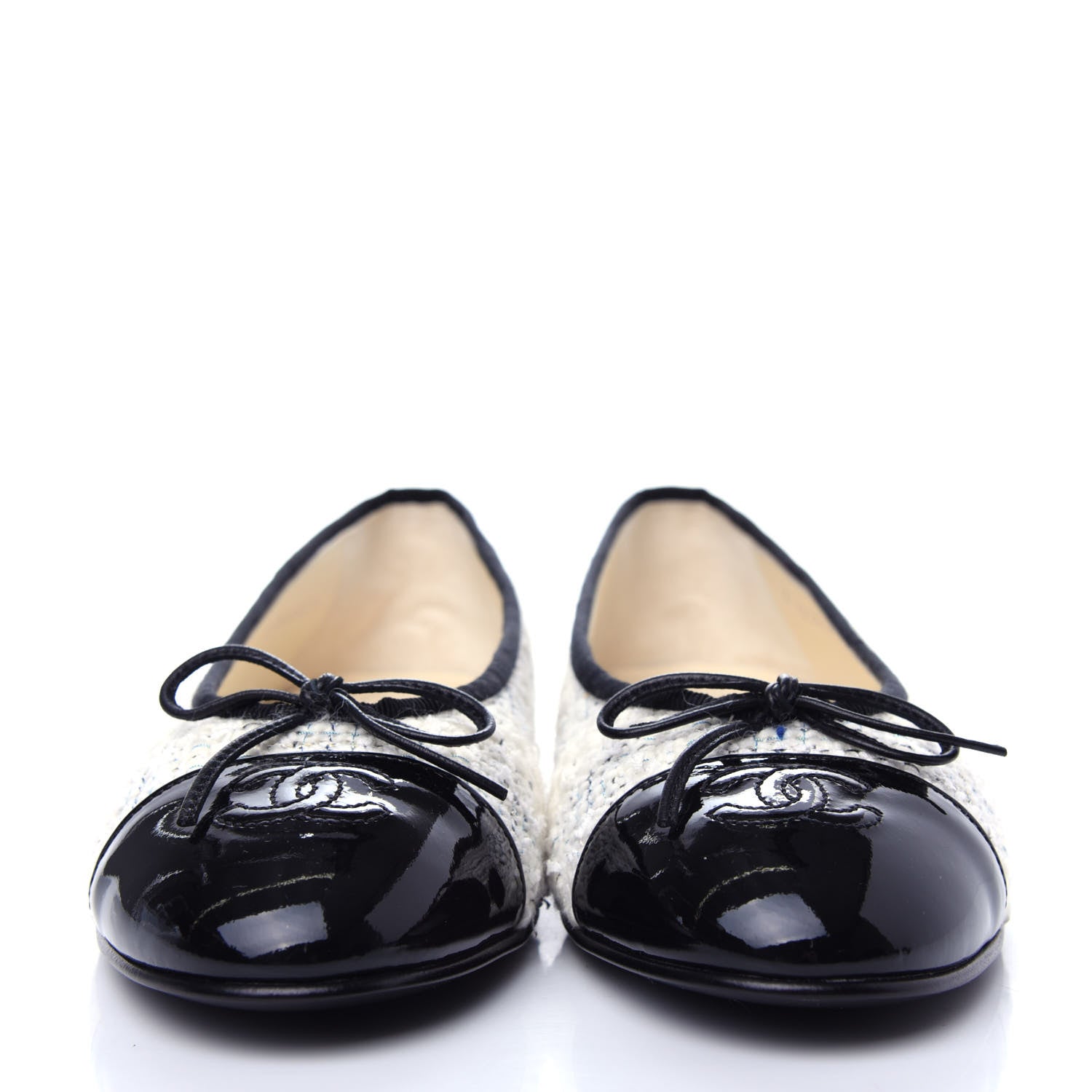 Chanel Tweed Cap Toe Ballerina Flats 40 White Black 2 of 11