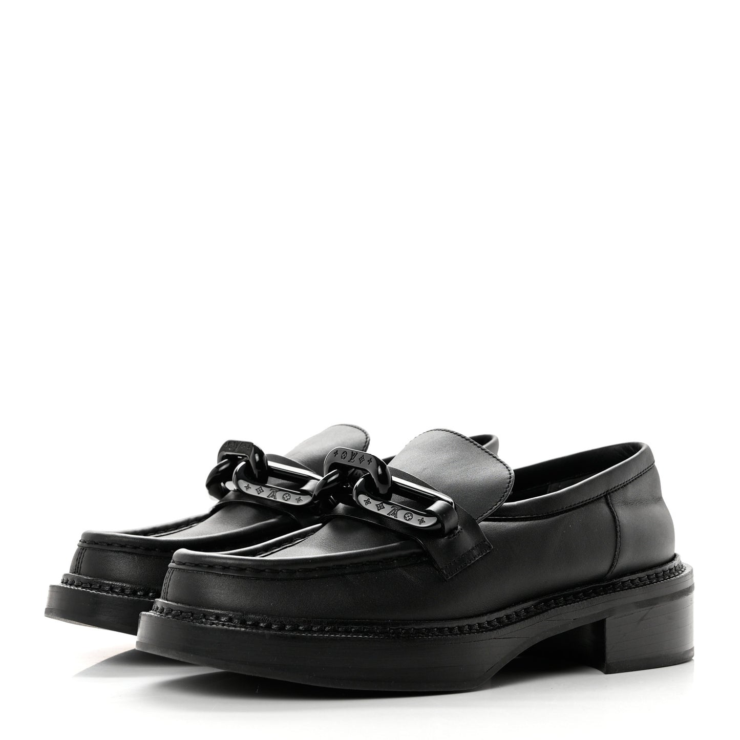 Calfskin Oversized Chain Academy Loafers 39.5 Black