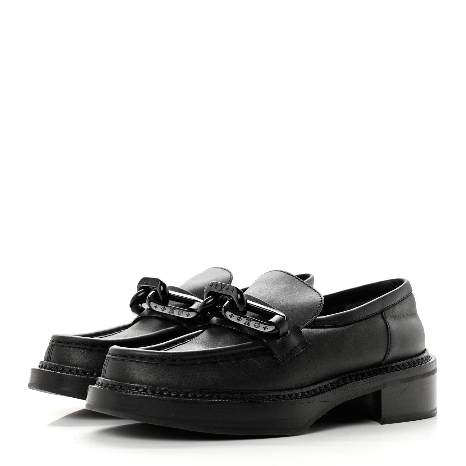 Louis Vuitton Calfskin Oversized Chain Academy Loafers 39.5 Black 3 of 8