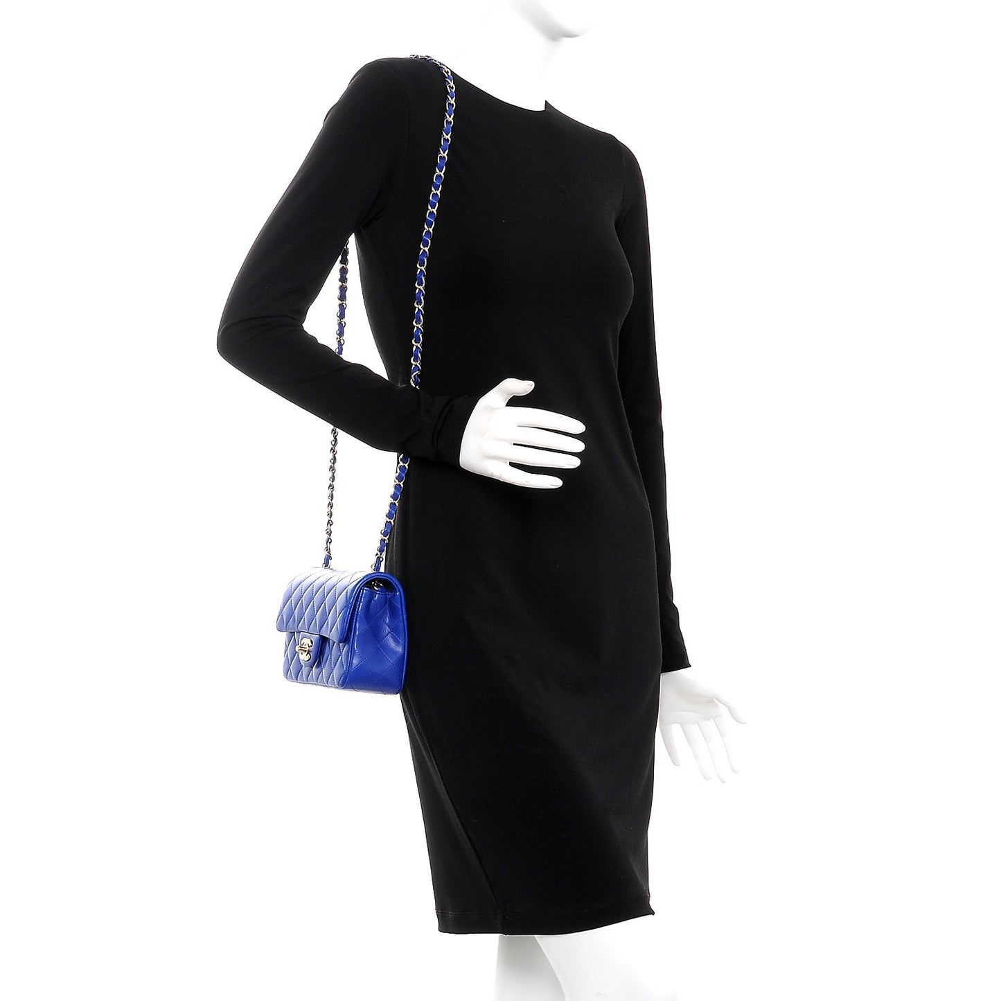 Lambskin Quilted Mini Rectangular Flap Dark Blue