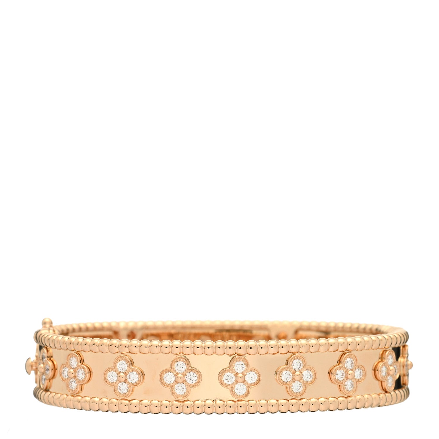 Van Cleef & Arpels 18K Rose Gold Diamond Perlee Clovers Bangle Bracelet S 1 of 5