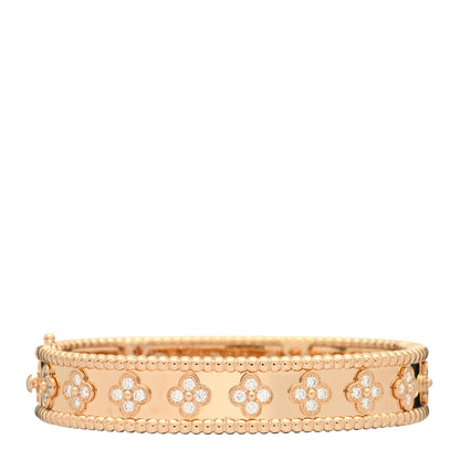 Van Cleef & Arpels 18K Rose Gold Diamond Perlee Clovers Bangle Bracelet S 1 of 5