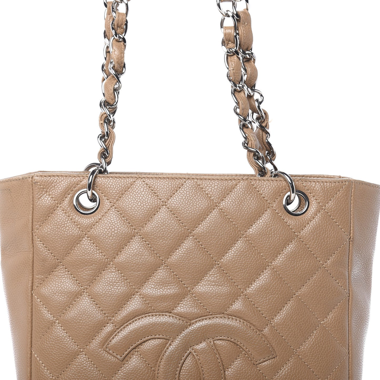 Caviar Quilted Petit Shopping Tote PST Dark Beige