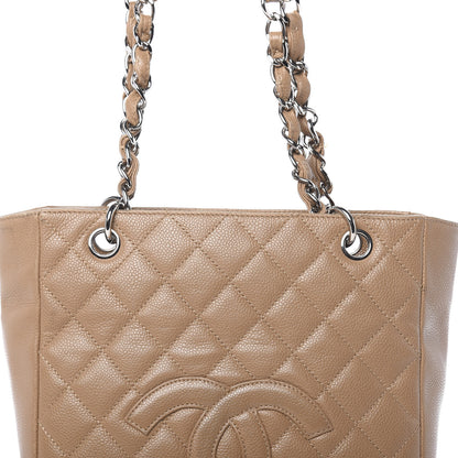 Chanel Caviar Quilted Petit Shopping Tote PST Dark Beige 14 of 19