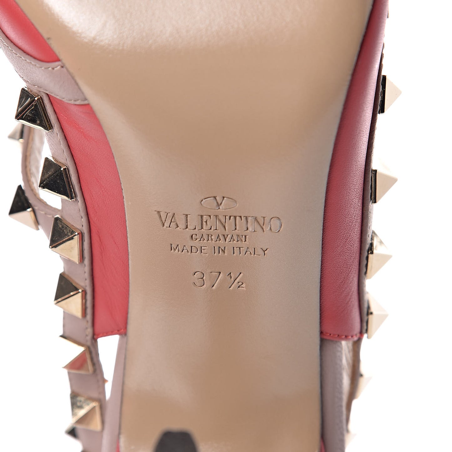 Calfskin Nappa Rockstud Ankle Strap 100mm Pumps 37.5 Deep Coral Poudre