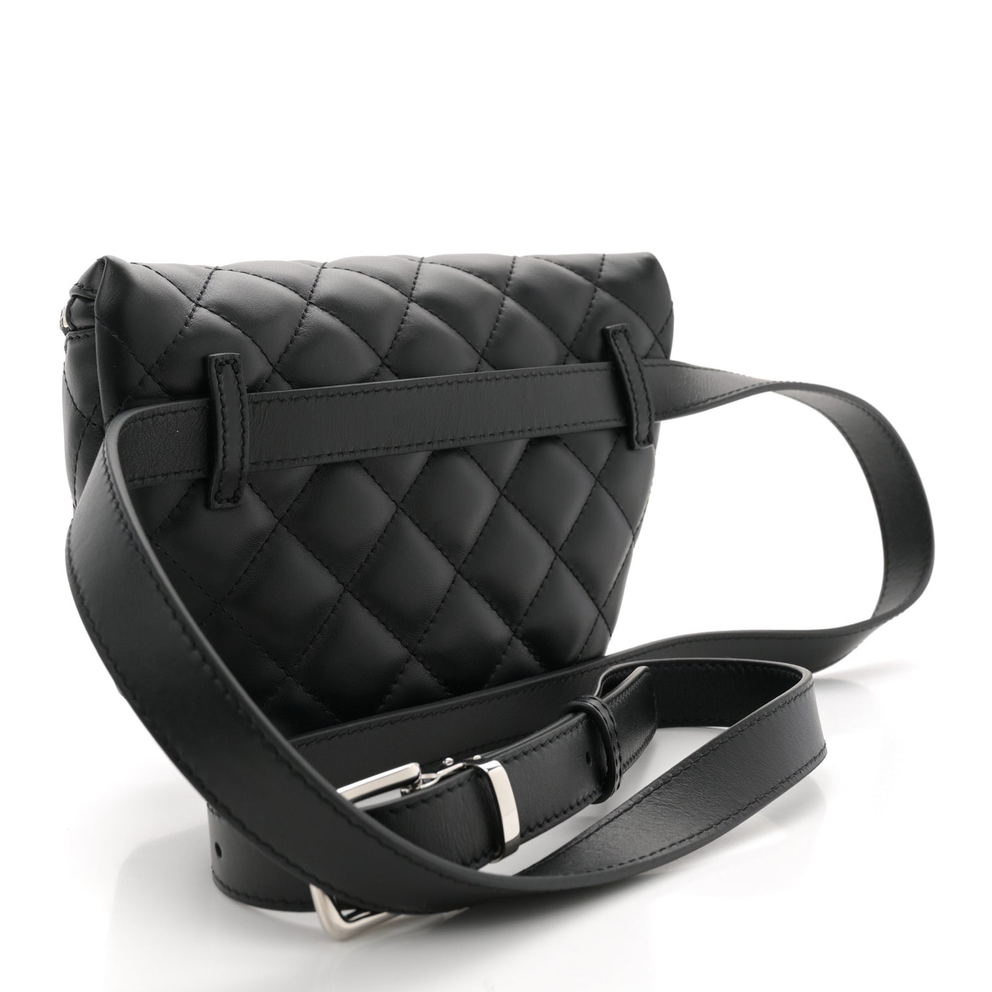 Lambskin Quilted Waist Belt Bag Black