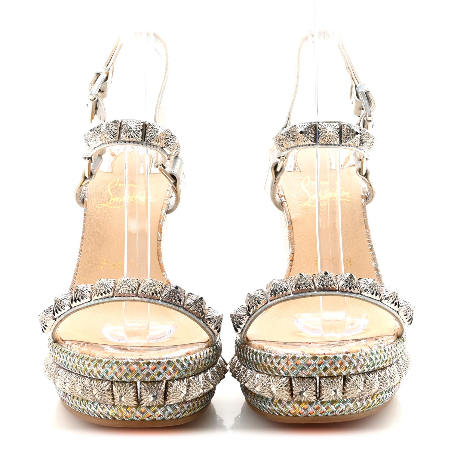 Christian Louboutin Liege Laser Wavy Pira Ryad 110 Wedge Sandals 38 Silver 3 of 8