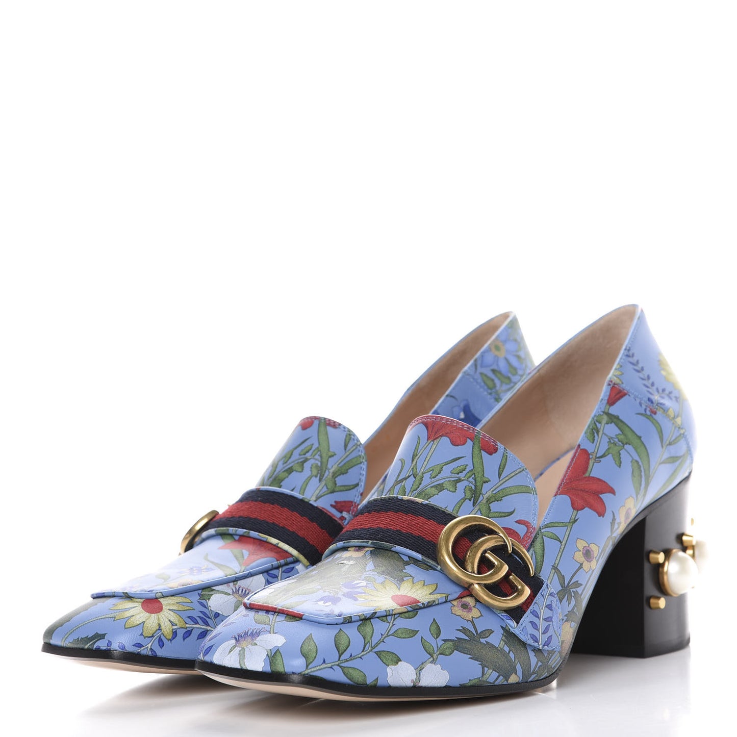 Apollo Calfskin Web Pearl New Flora Peyton 75mm Loafer Pumps 41 Azure