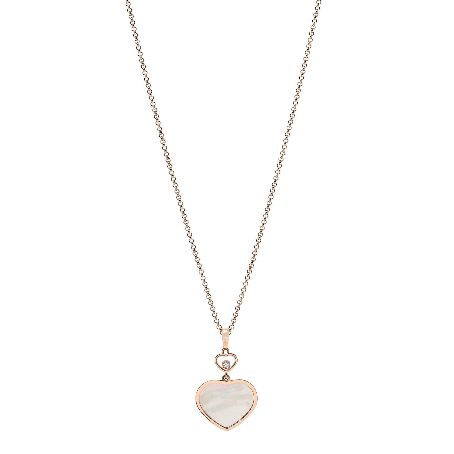 Chopard 18K Rose Gold Diamond Mother of Pearl Happy Hearts Necklace 1 of 6