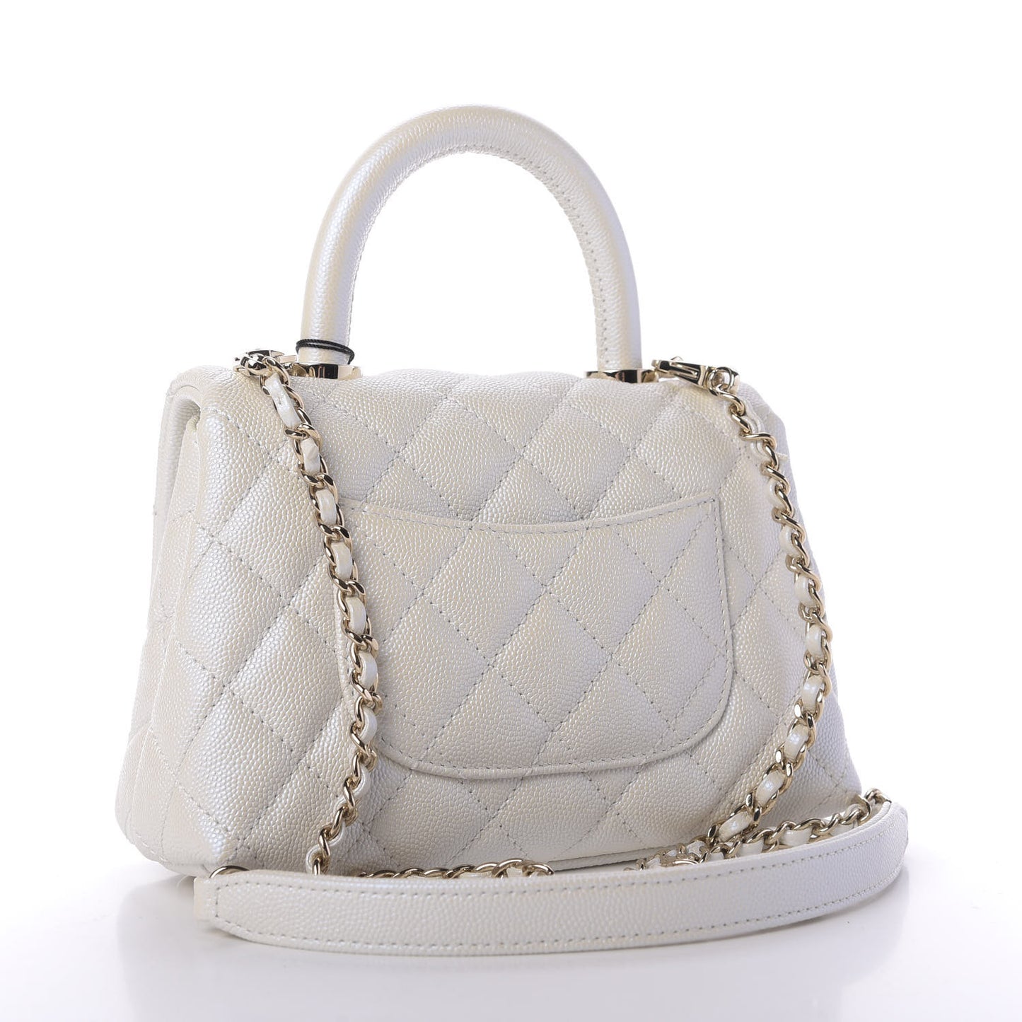 Iridescent Caviar Quilted Extra Mini Coco Handle Flap Ivory