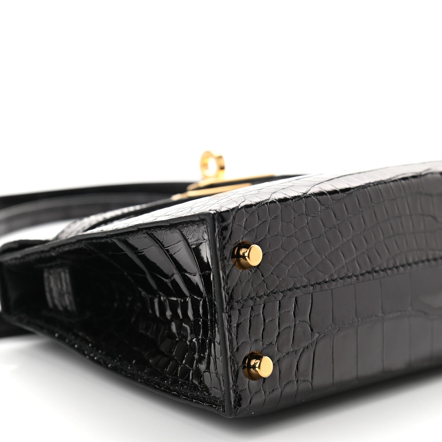 Shiny Alligator Mini Kelly Sellier 20 Black