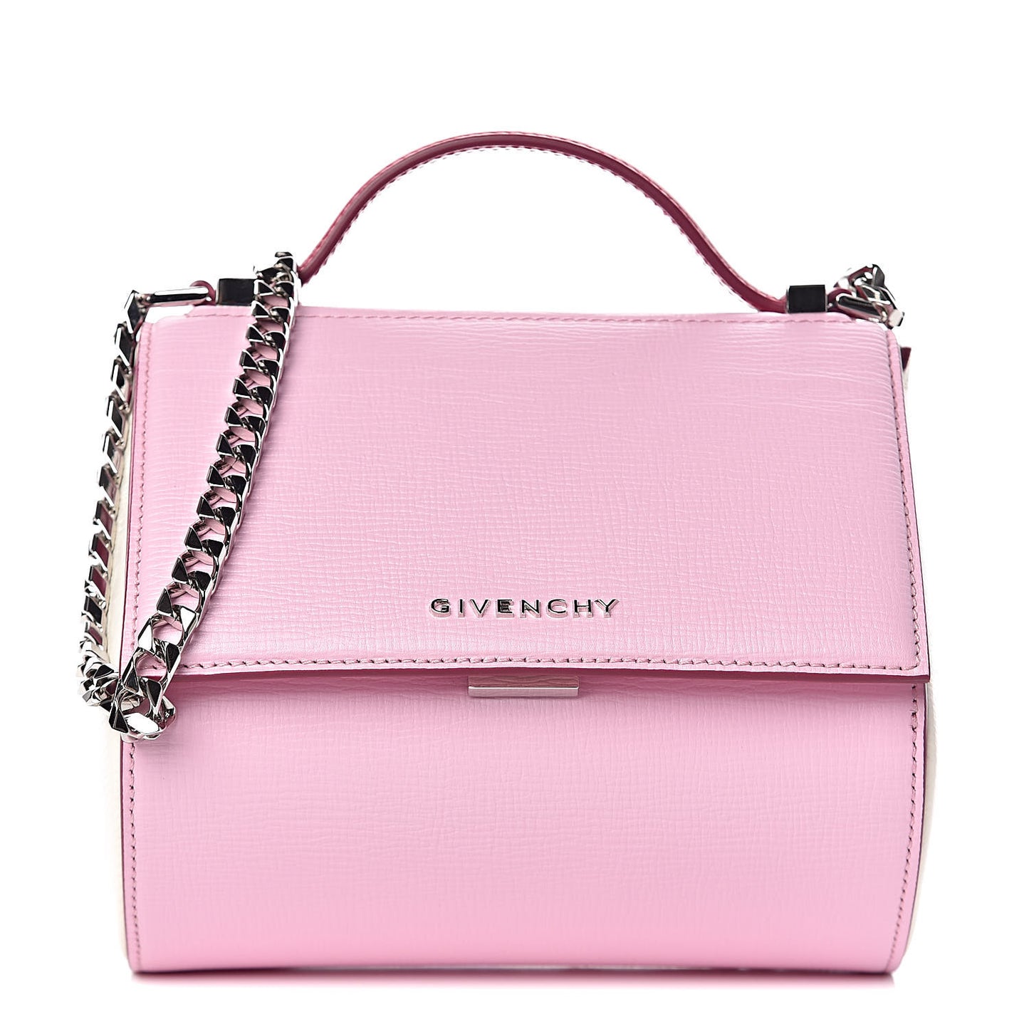 Textured Calfskin Mini Pandora Box Chain Crossbody Bag Bright Pink