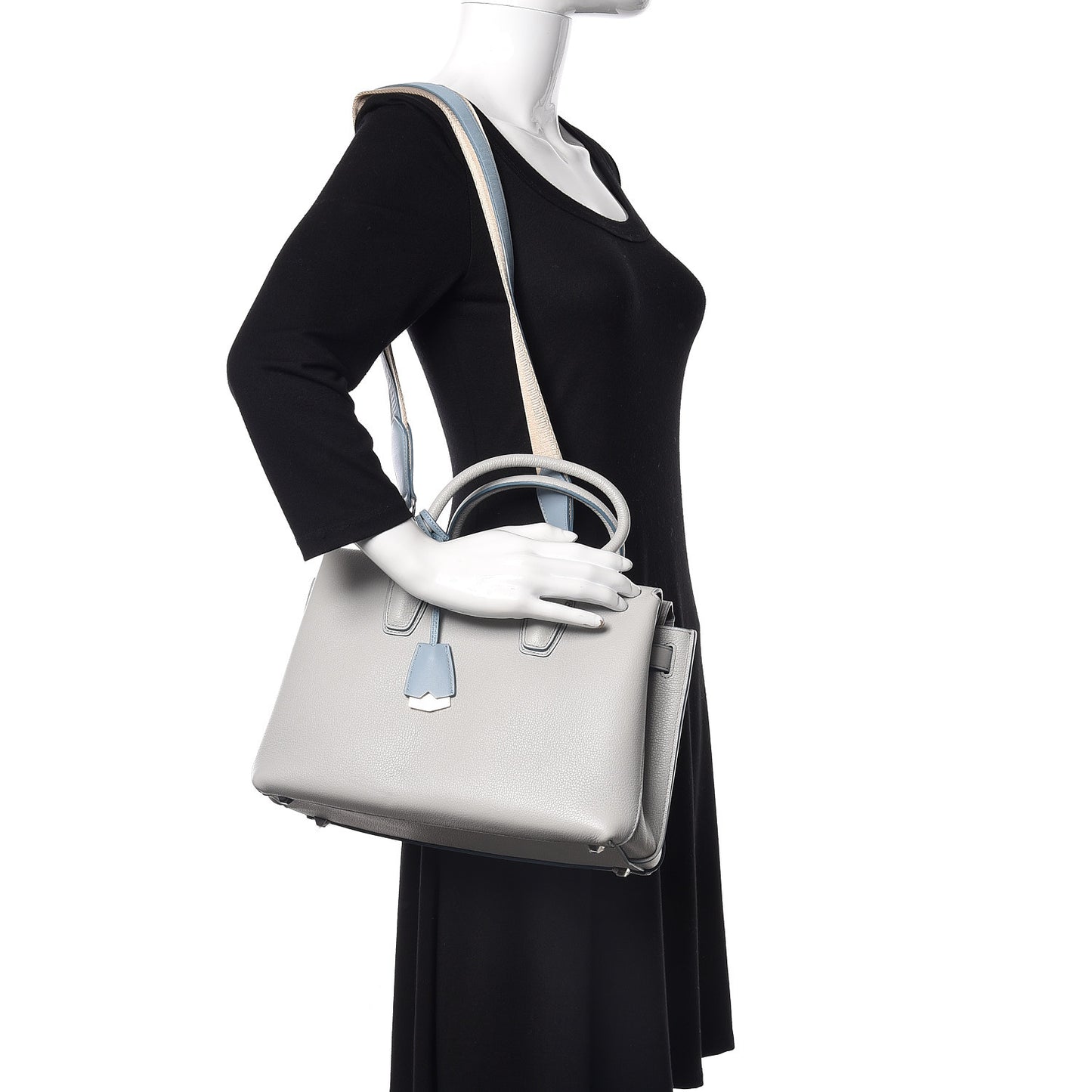 Grained Calfskin Medium Milla Tote Whisper Grey