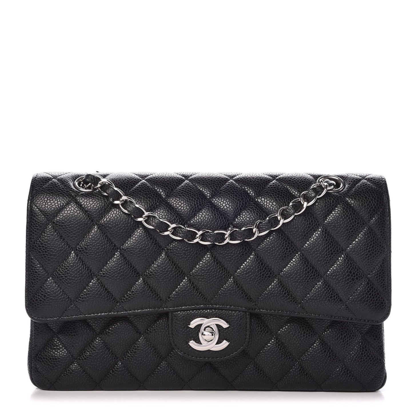 Caviar Quilted Medium Double Flap Black