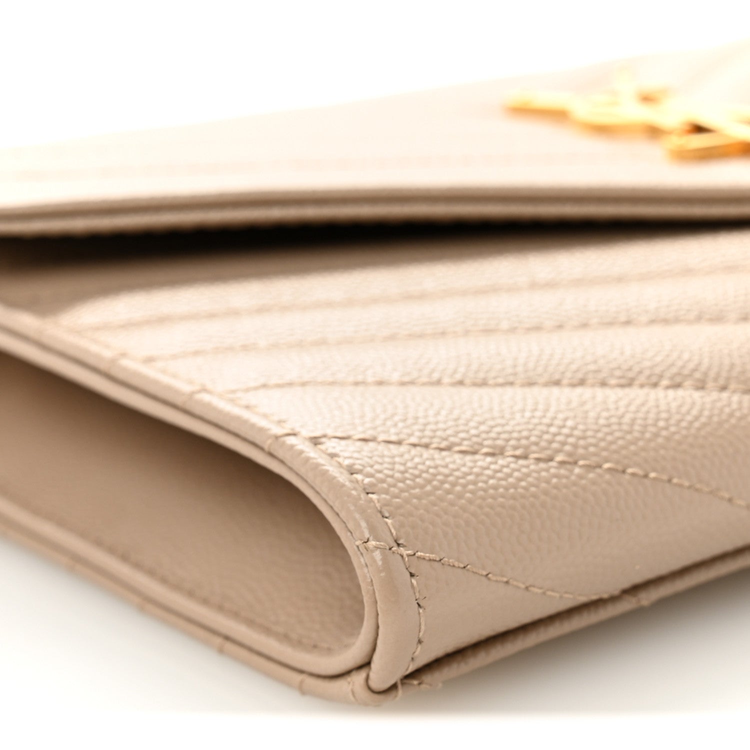 Saint Laurent Grain De Poudre Matelasse Chevron Monogram Envelope Clutch Dark Beige 9 of 11