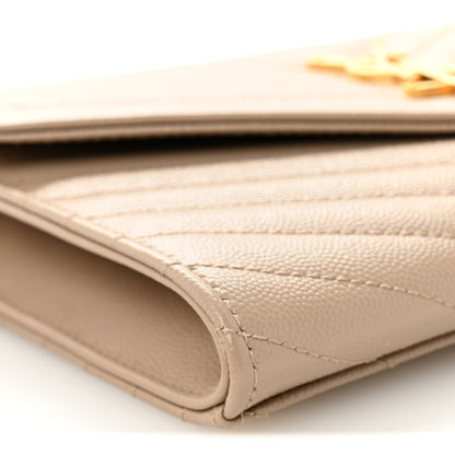 Saint Laurent Grain De Poudre Matelasse Chevron Monogram Envelope Clutch Dark Beige 9 of 11