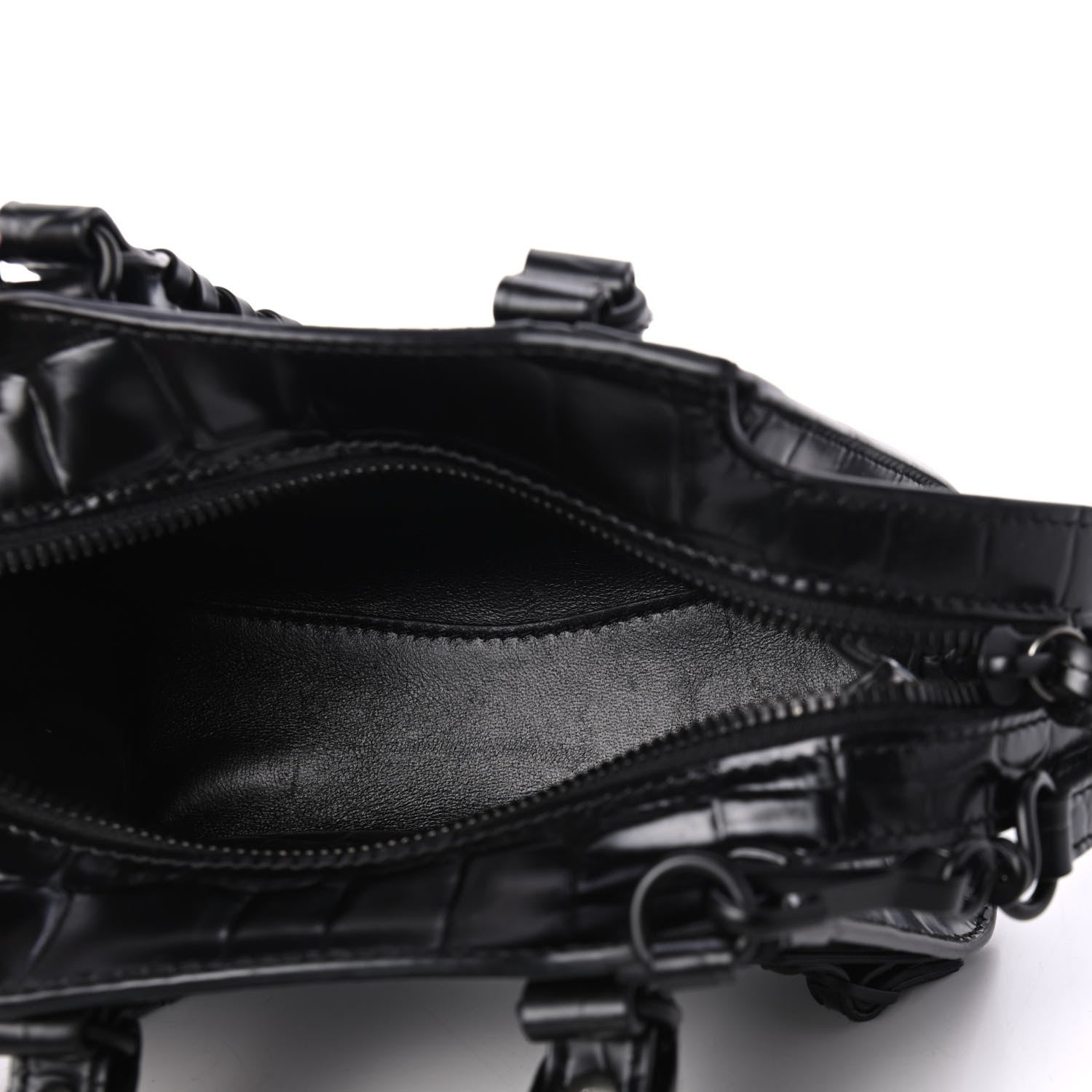 Balenciaga Semi Shiny Calfskin Crocodile Embossed Neo Classic Black Hardware Nano City Crossbody Black 3 of 4