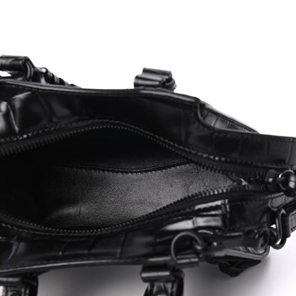 Balenciaga Semi Shiny Calfskin Crocodile Embossed Neo Classic Black Hardware Nano City Crossbody Black 3 of 4