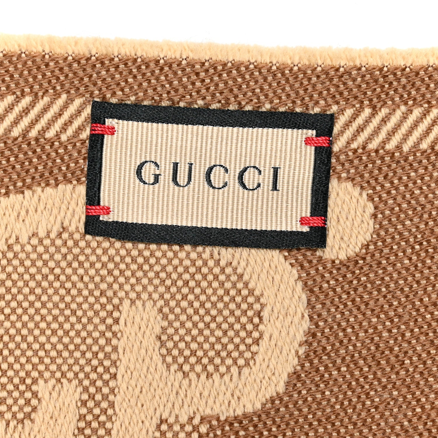 Gucci Wool Jacquard Monogram Jumbo GG Lady Nest Scarf Beige Dark Brown 3 of 6