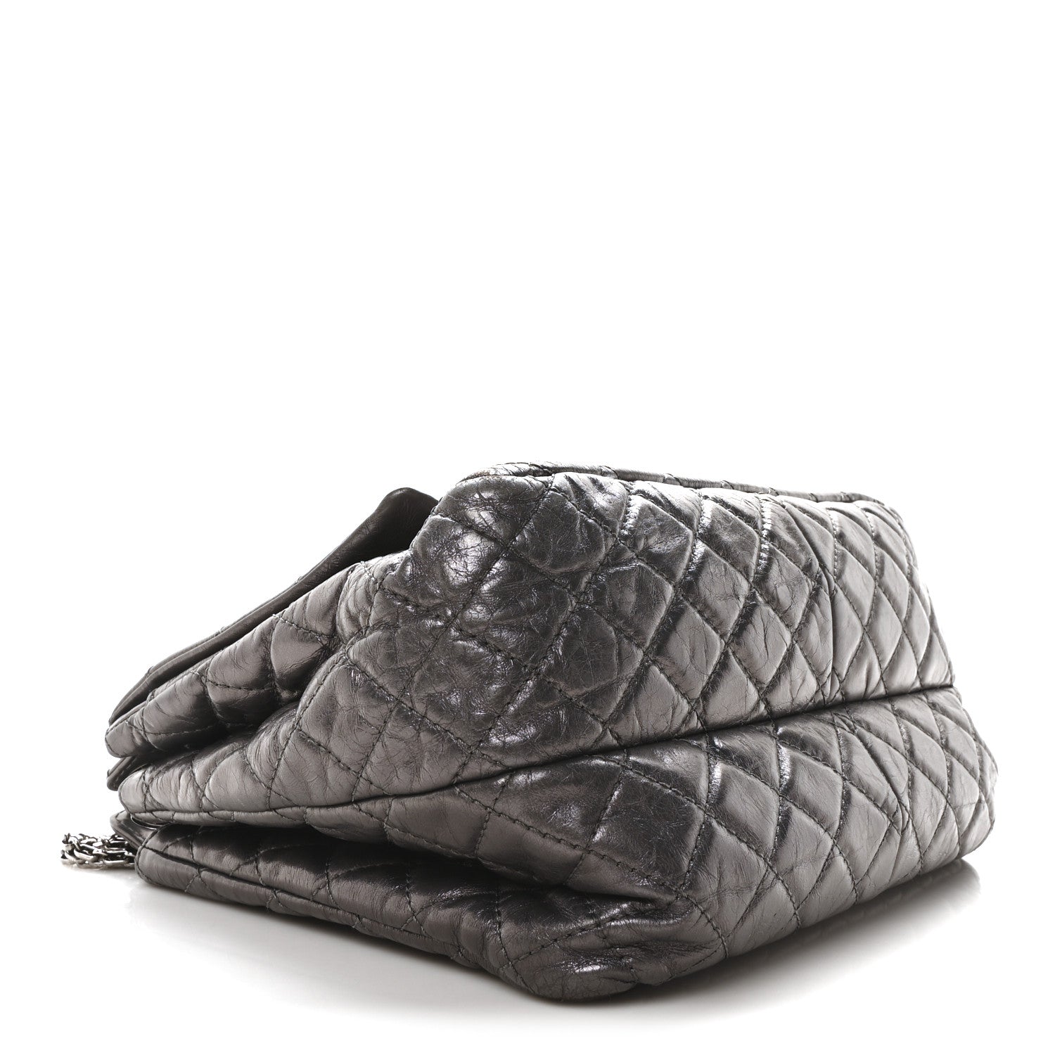 Chanel Metallic Aged Calfskin Quilted Reissue 2.55 Accordion Flap Dark Silver 4 of 10