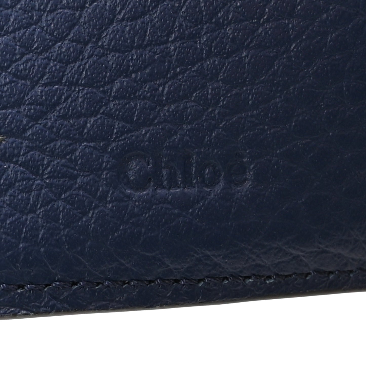 Grained Calfskin Alphabet Tri-Fold Deep Ocean