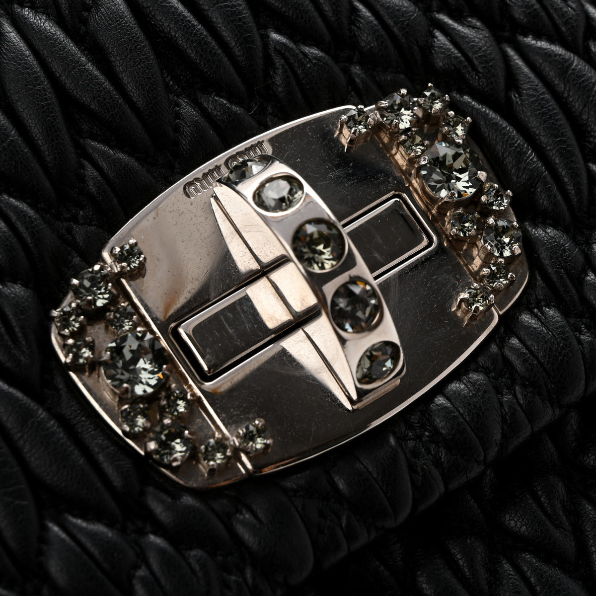 Miu Miu Nappa Matelasse Crystal Flap Clutch Black 21 of 23