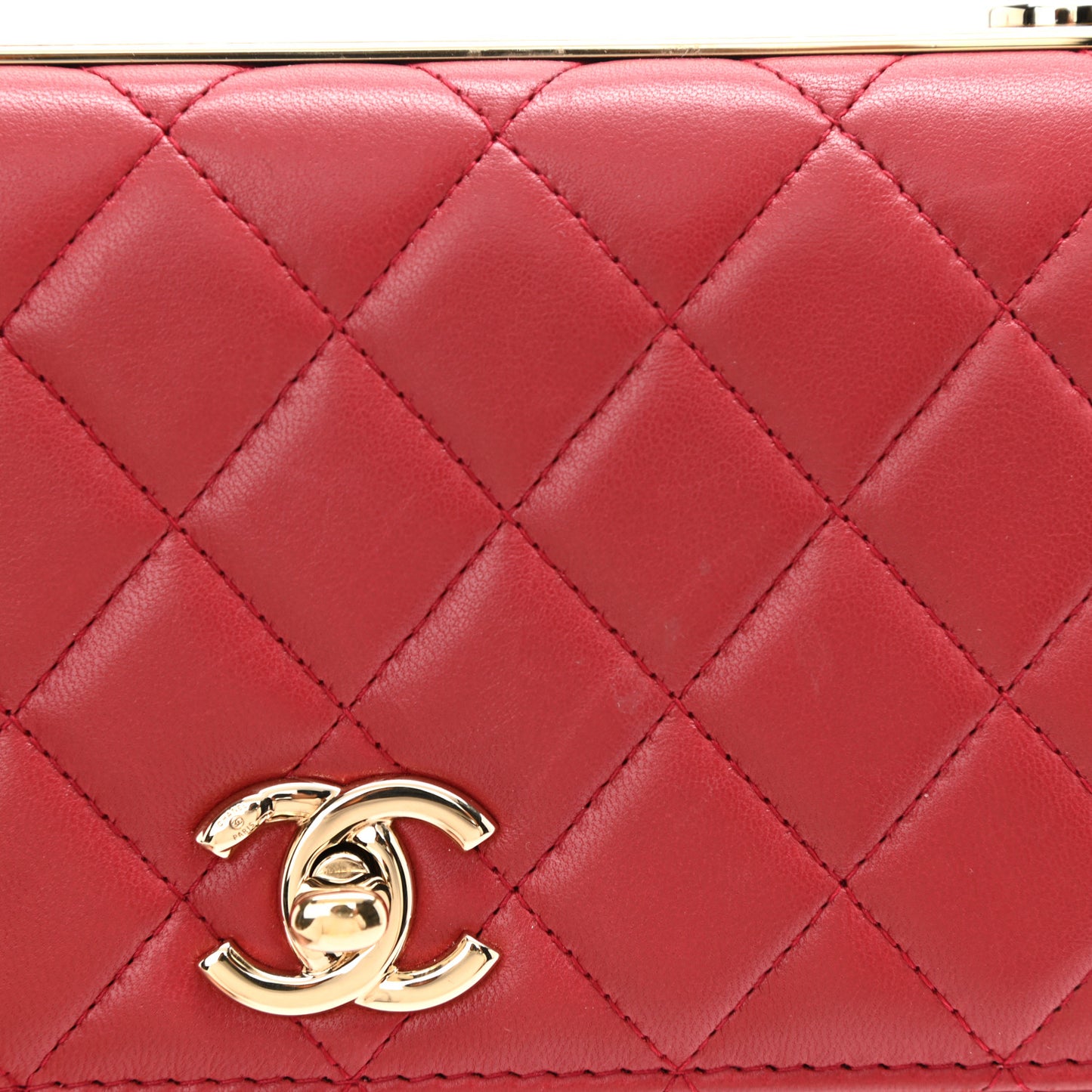 Lambskin Quilted Trendy CC Wallet On Chain WOC Red