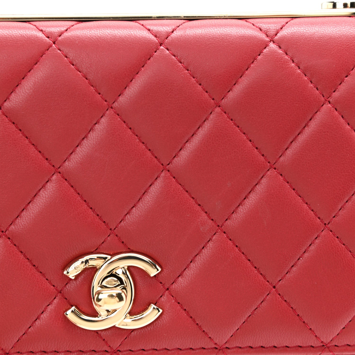 Chanel Lambskin Quilted Trendy CC Wallet On Chain WOC Red 10 of 11