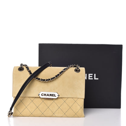 Chanel Suede Quilted Retro Label Flap Bag Beige Black 10 of 10
