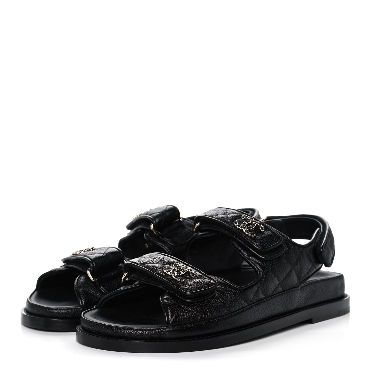 Grained Calfskin Velcro Dad Sandals 36.5 Black