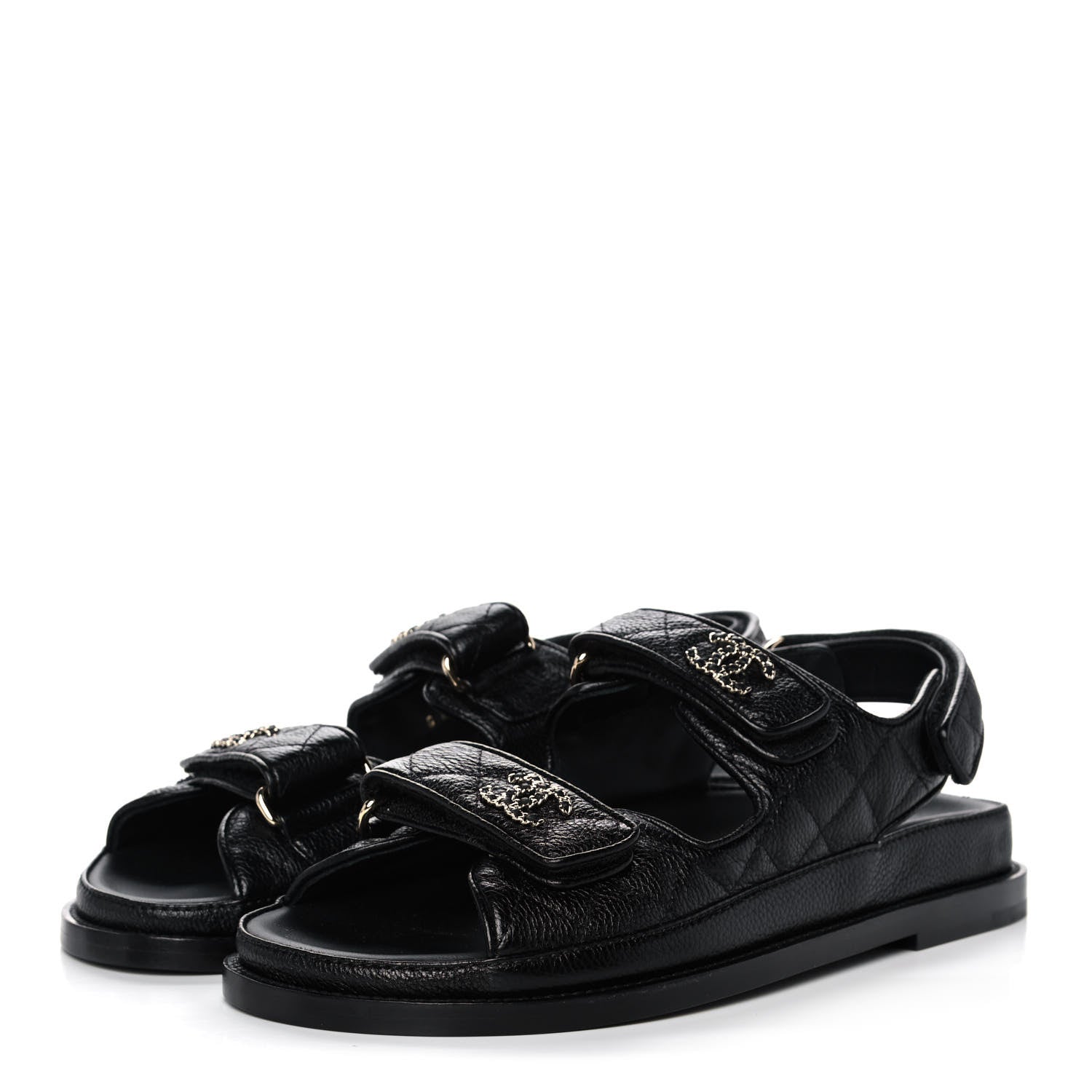 Chanel Grained Calfskin Velcro Dad Sandals 36.5 Black 3 of 9