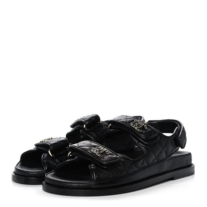 Chanel Grained Calfskin Velcro Dad Sandals 36.5 Black 3 of 9