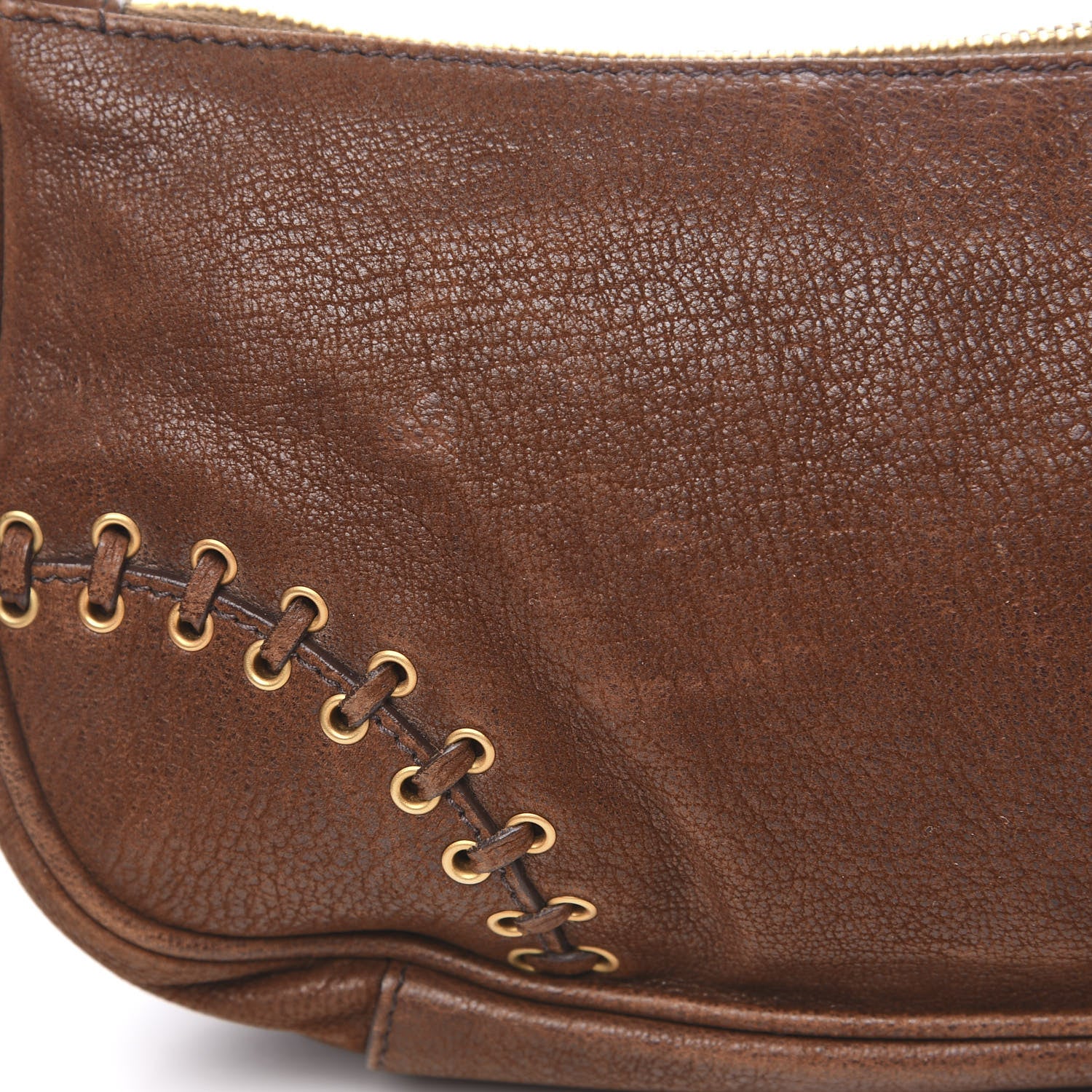 Prada Goatskin Grommet Whipstitch Shoulder Bag Palissandro 11 of 12