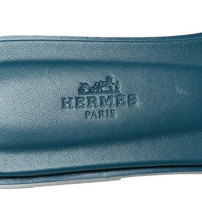 Hermes Calfskin Oran Sandals 38 Bleu Emeraude 8 of 9
