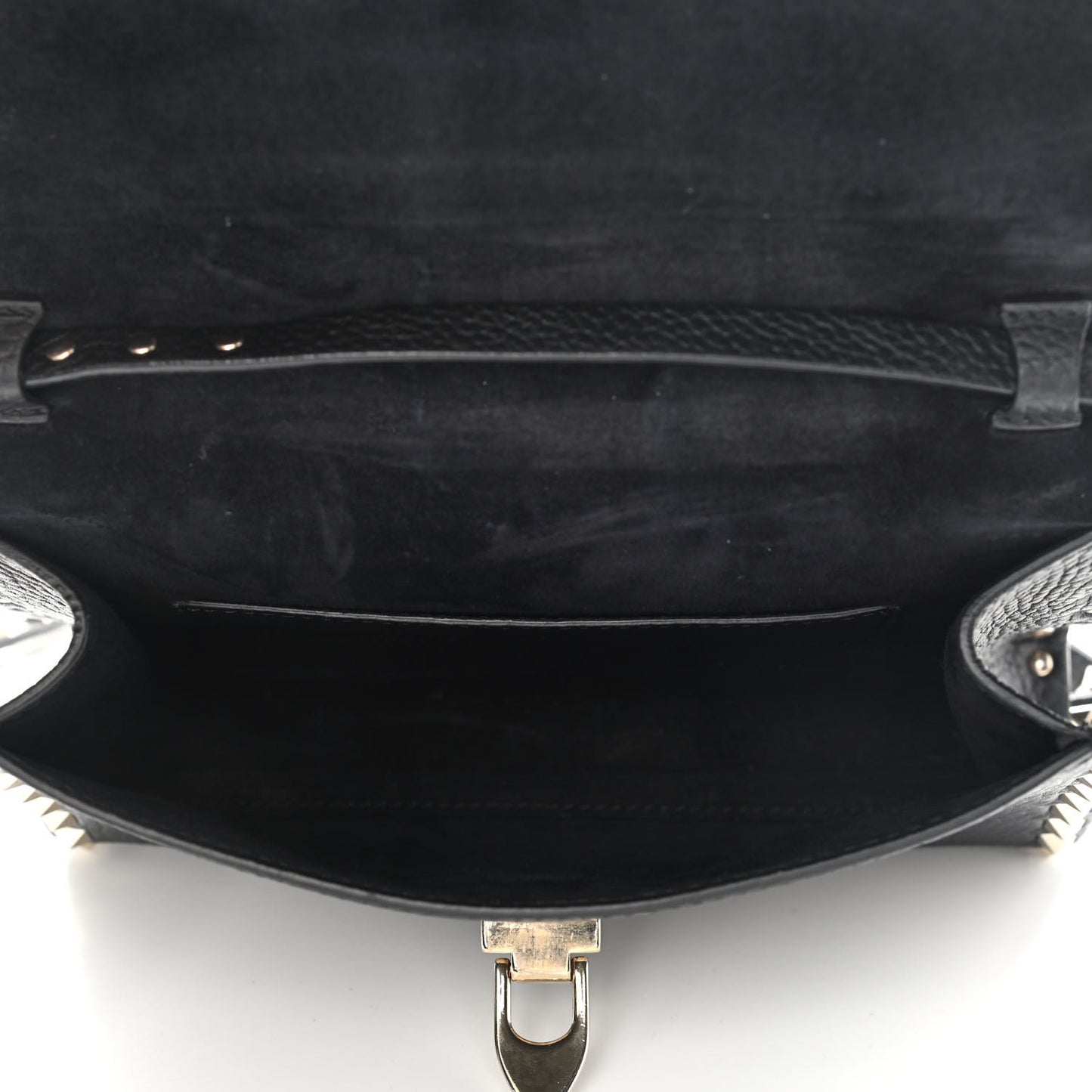 Pebbled Calfskin Medium Rockstud Flip Lock Crossbody Bag Black