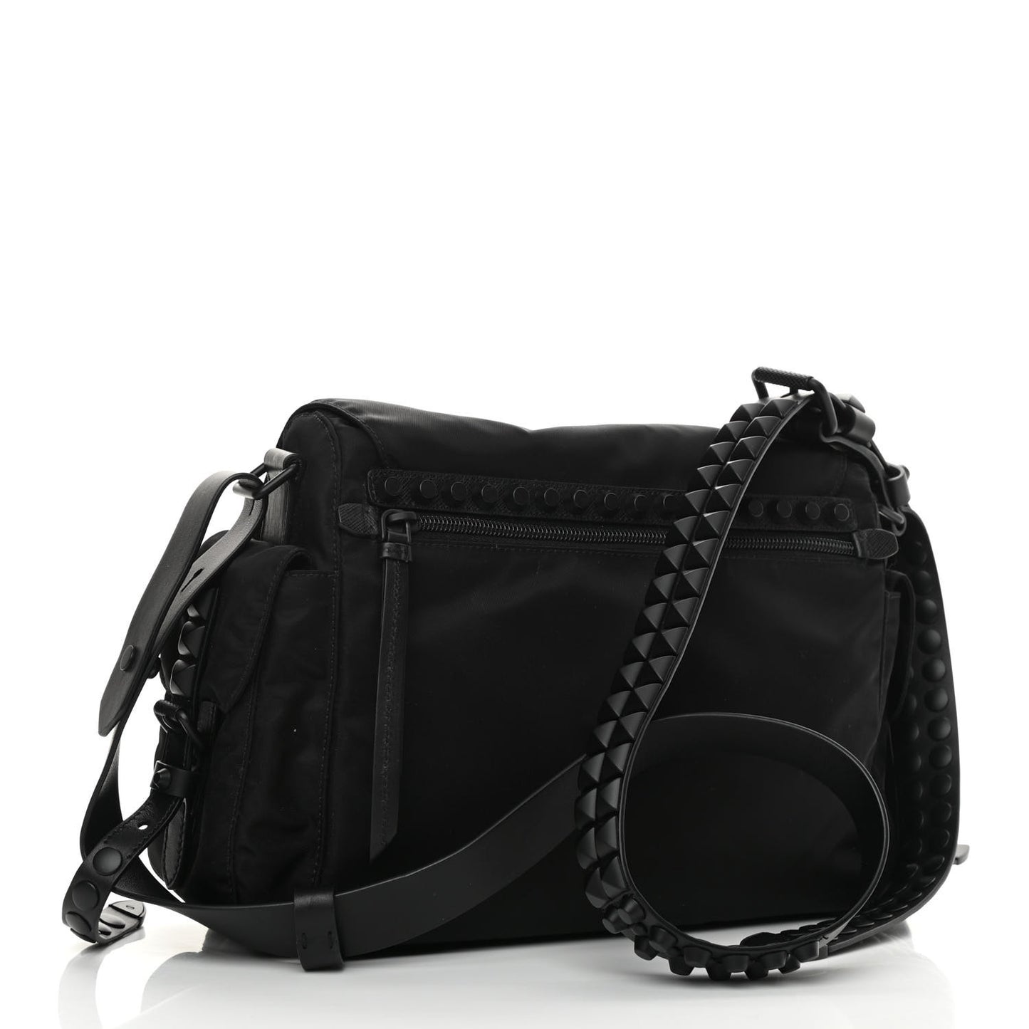 Nylon New Vela Studded Messenger Bag Black