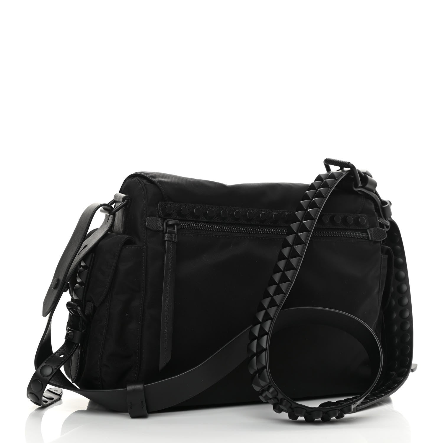 Prada Nylon New Vela Studded Messenger Bag Black 3 of 10