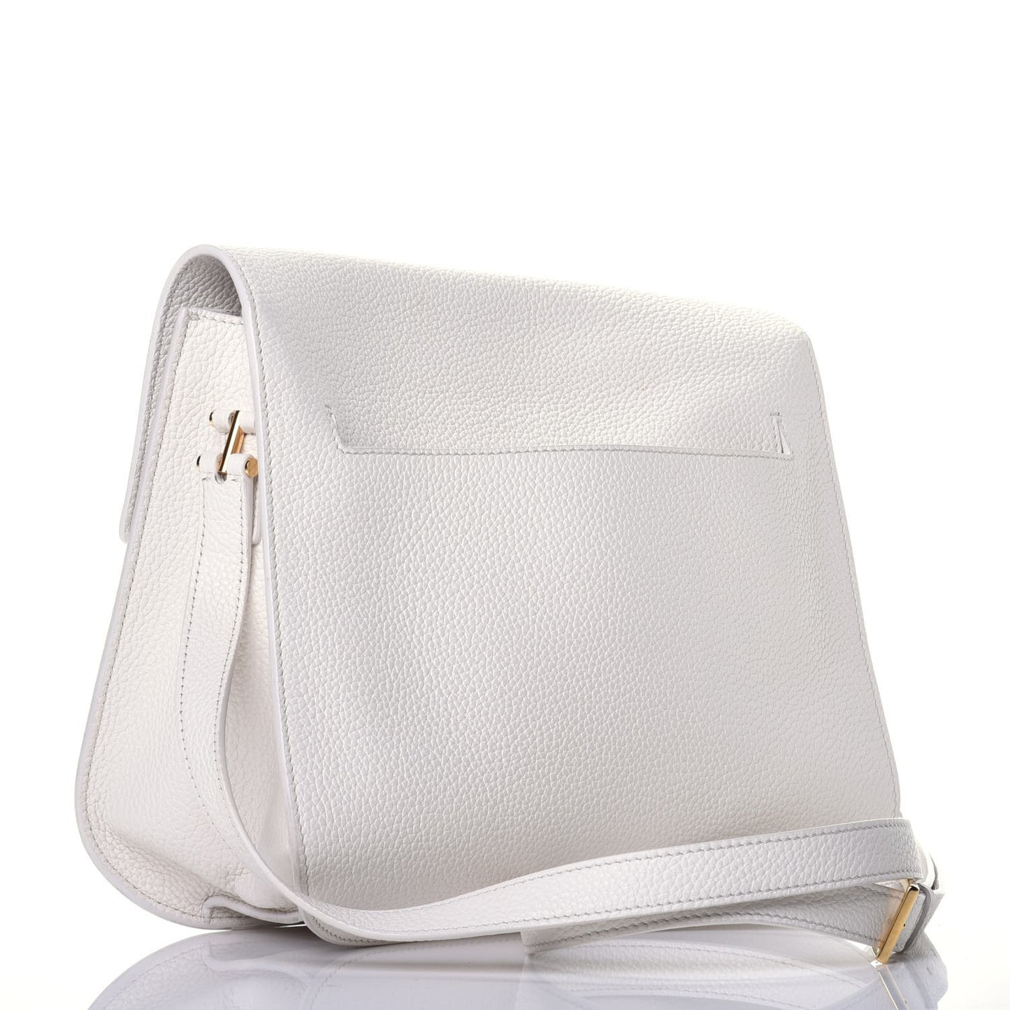 Grained Calfskin Large T Clasp Tara Crossbody Bag White