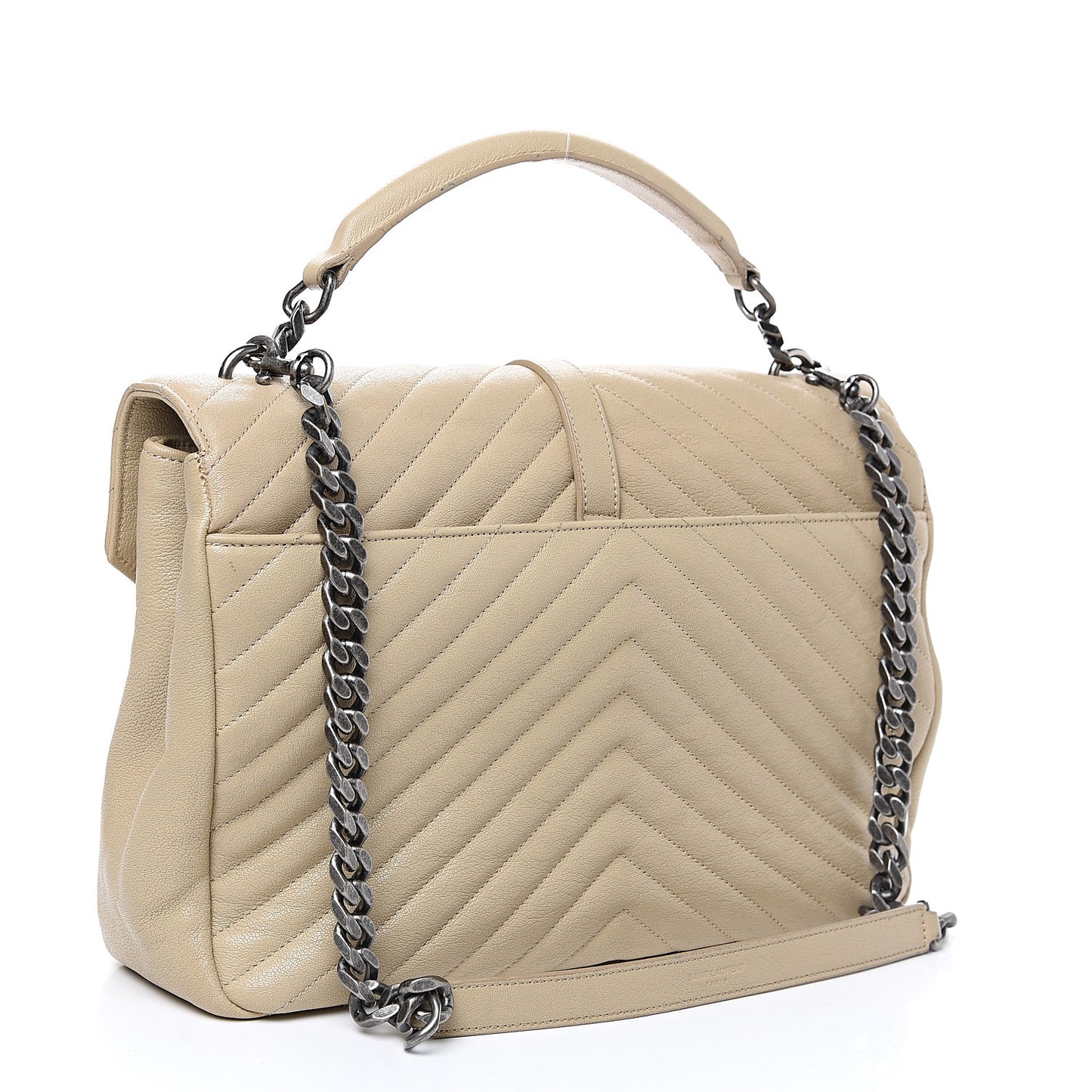 Sheepskin Matelasse Chevron Monogram Large College Satchel Beige