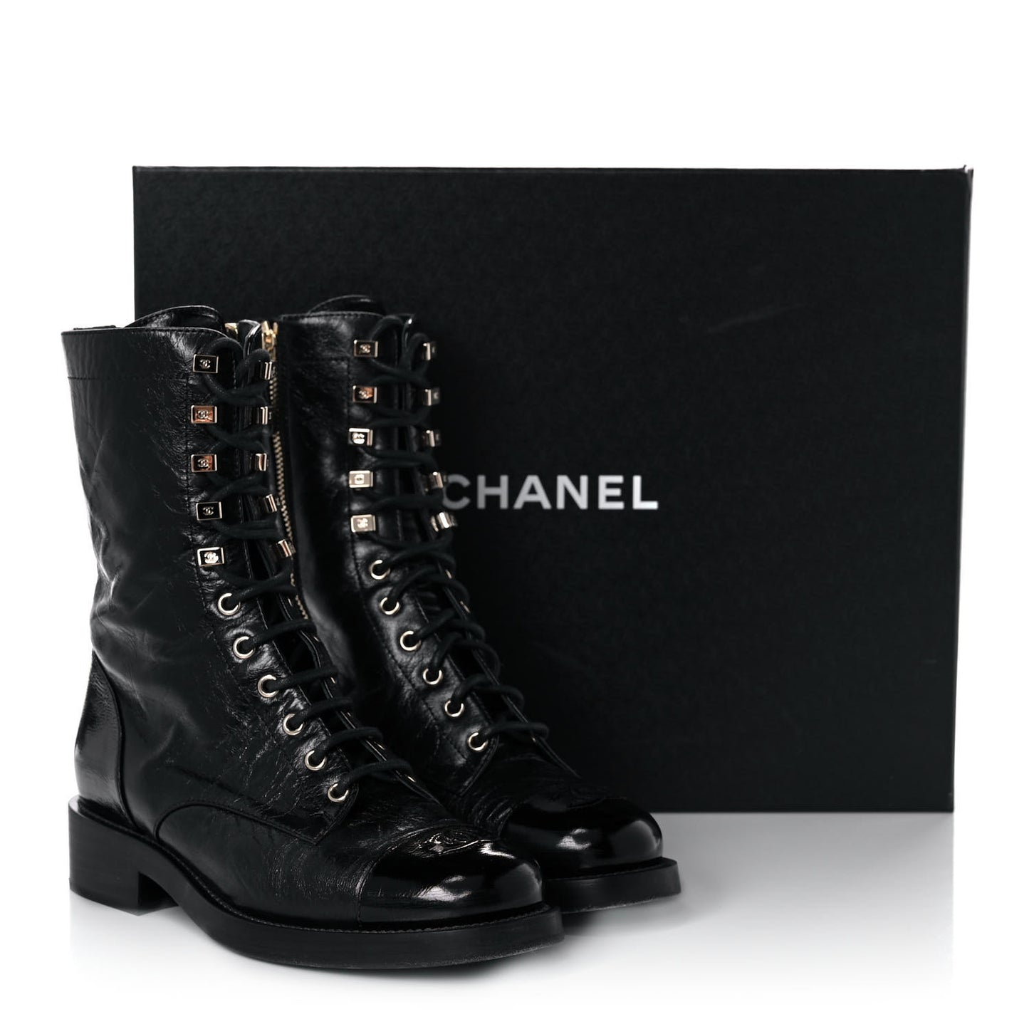 Aged Calfskin Lace Up Combat Boots 37.5 Black