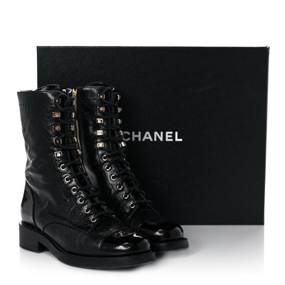 Chanel Aged Calfskin Lace Up Combat Boots 37.5 Black 9 of 9