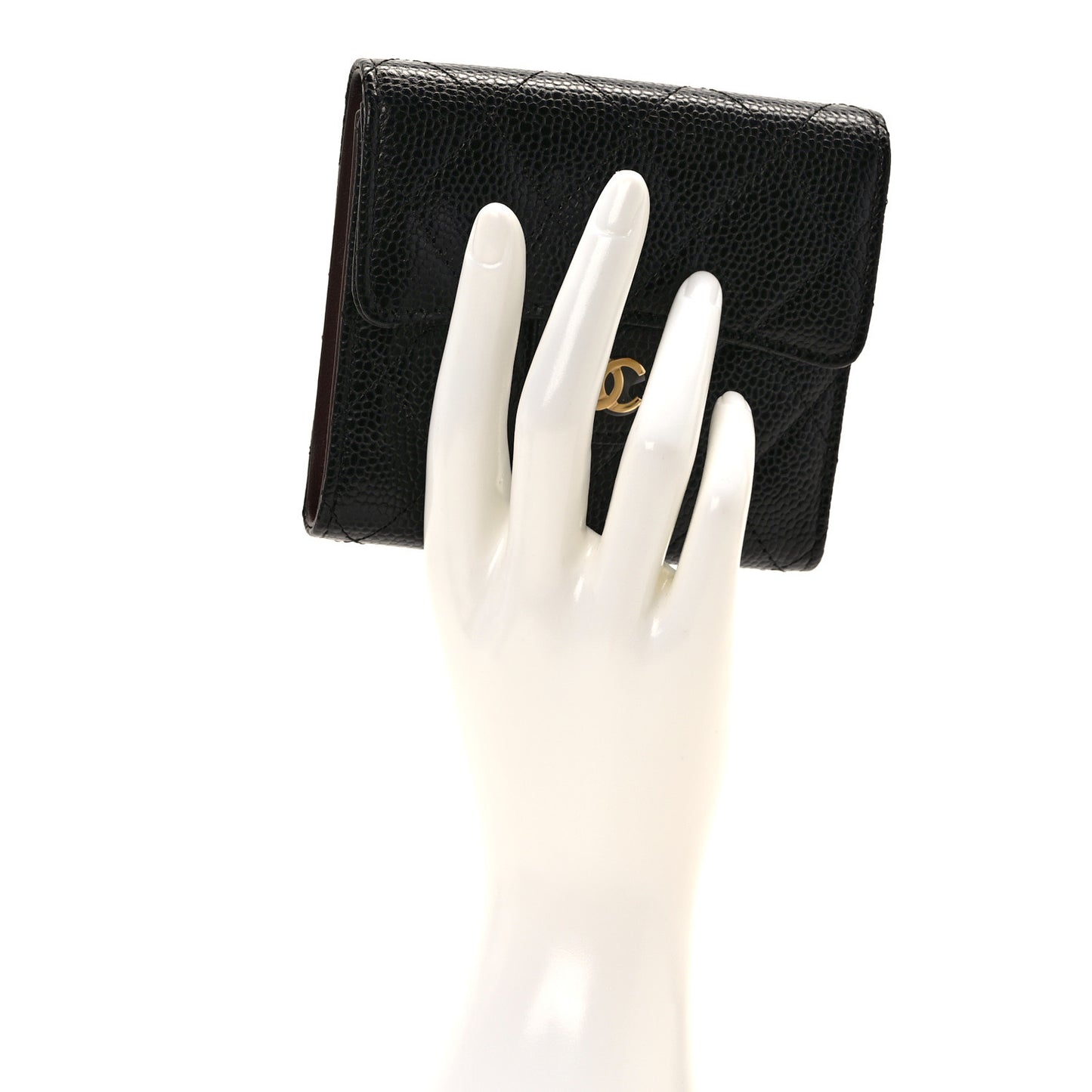 Caviar Quilted Compact Flap Wallet Black