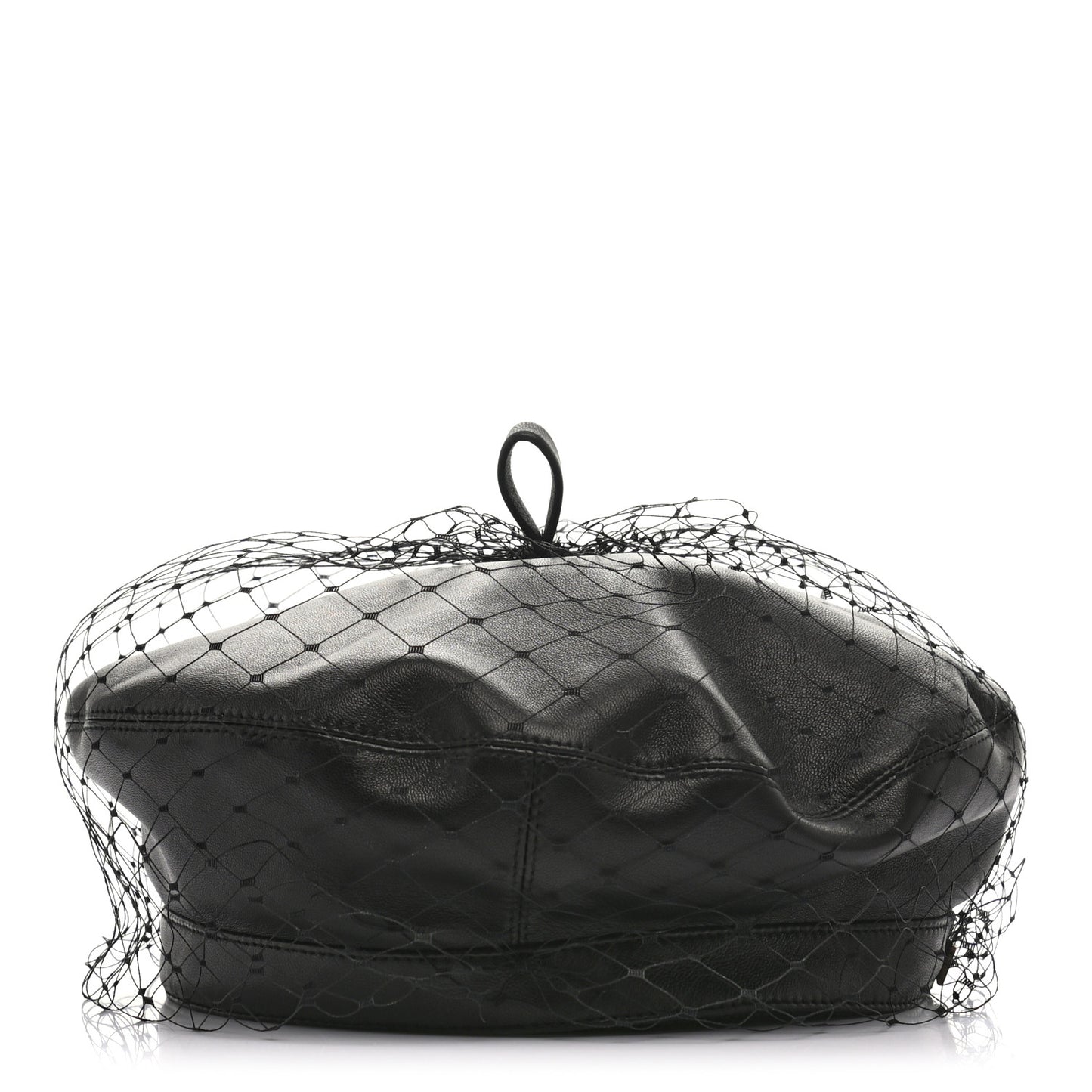 Lambskin Arty Beret Cap with Veil 57 Black