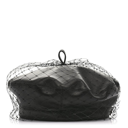Christian Dior Lambskin Arty Beret Cap with Veil 57 Black 4 of 9