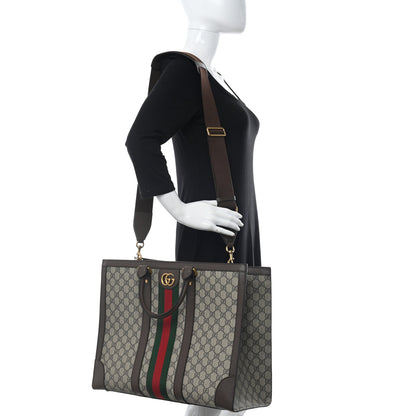Gucci GG Supreme Monogram Textured Dollar Calfskin Web Large Ophidia Tote Bag Beige Ebony 2 of 10