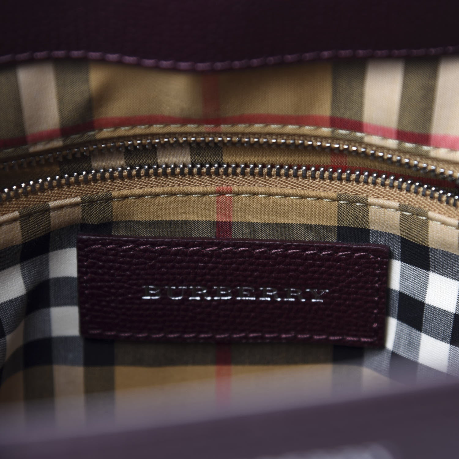 Burberry Grainy Calfskin House Check Small Banner Tote Mahogany Red 8 of 10