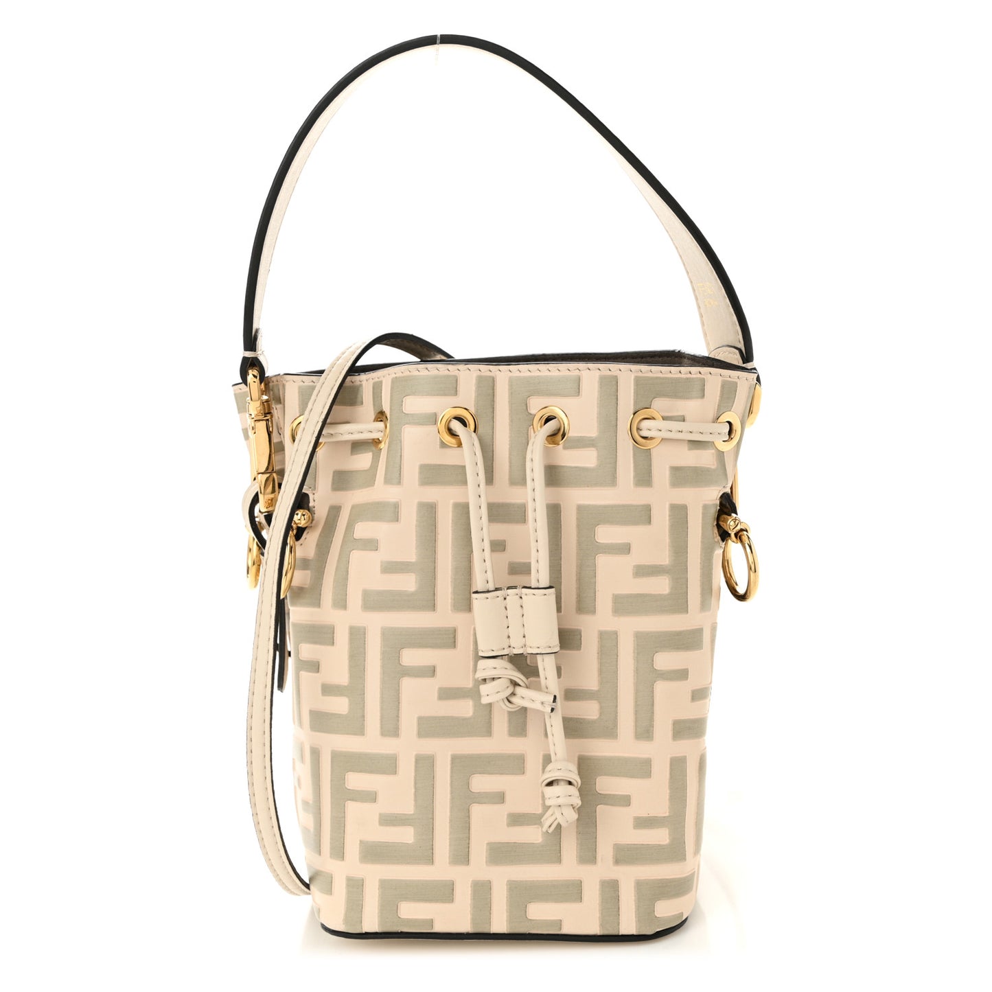 Vitello Liberty F is Fendi Bi-Color FF 1974 Embossed Mini Mon Tresor Bucket Bag Camelia Mandorlo