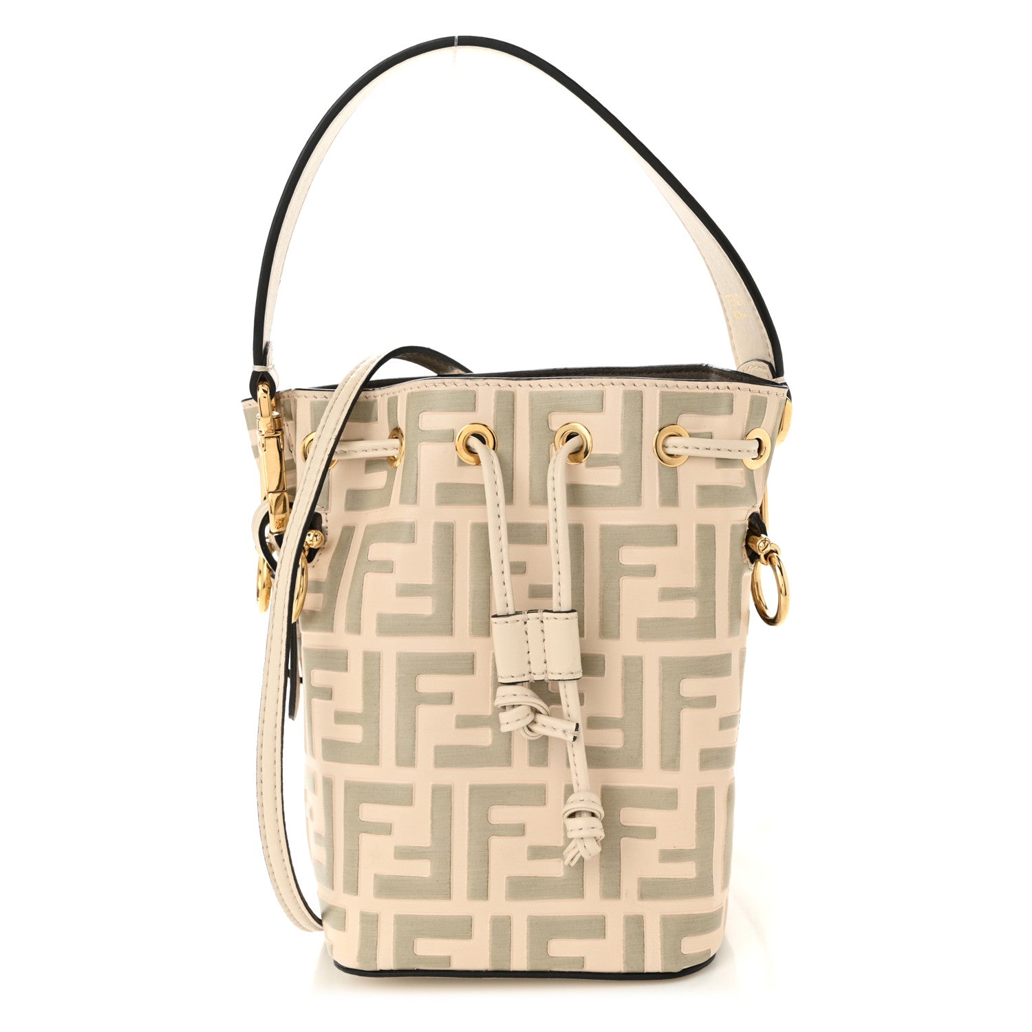 Fendi Vitello Liberty F is Fendi Bi-Color FF 1974 Embossed Mini Mon Tresor Bucket Bag Camelia Mandorlo 1 of 10