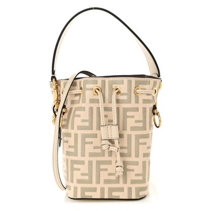 Fendi Vitello Liberty F is Fendi Bi-Color FF 1974 Embossed Mini Mon Tresor Bucket Bag Camelia Mandorlo 1 of 10