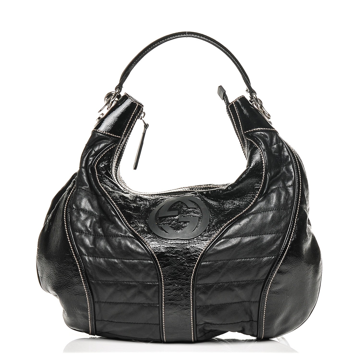 Gucci Patent Calfskin Medium Snow Glam Hobo Black 1 of 6